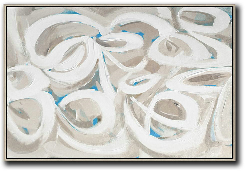 Pretty Abstract Paintings,Horizontal Palette Knife Contemporary Art,Colorful Wall Art,White,Grey,Blue.etc